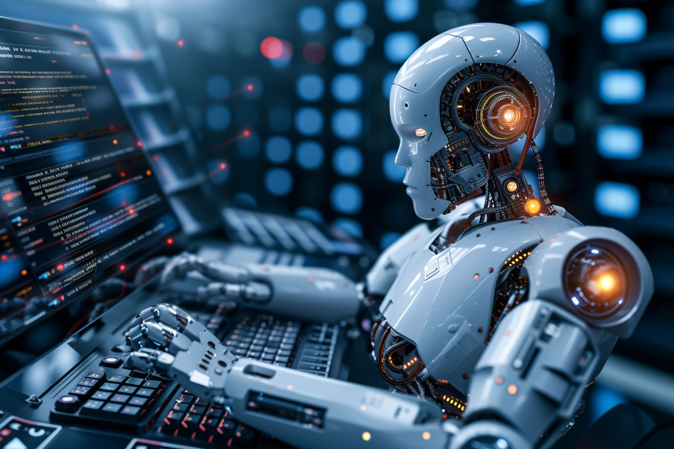 A robot instlling a software in a computer.